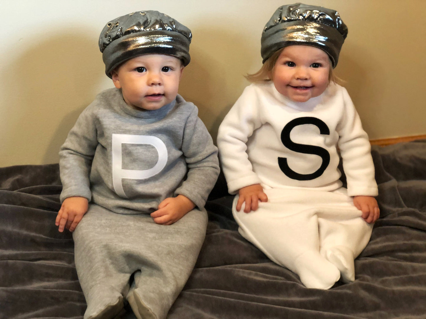 Salt and Pepper Twin Costume: Fleece Halloween Pajamas with Hats