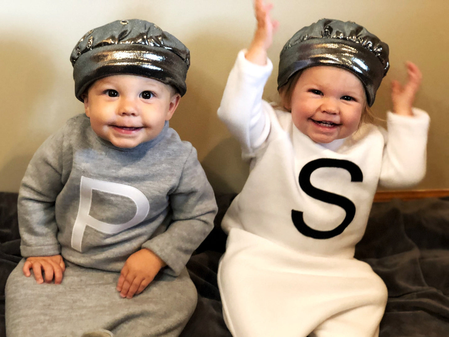 Salt and Pepper Twin Costume: Fleece Halloween Pajamas with Hats