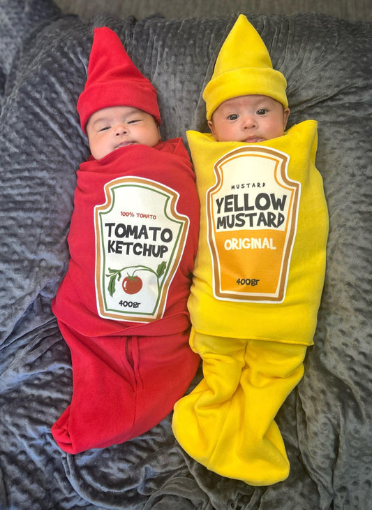 Ketchup and Mustard Twin Baby Costume: Fleece Swaddle Set